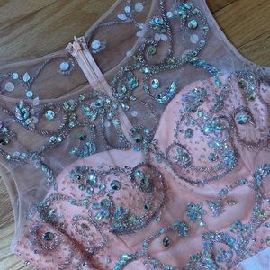 DANCING QUEEN Mesh Top Long Dress Embellished Stones